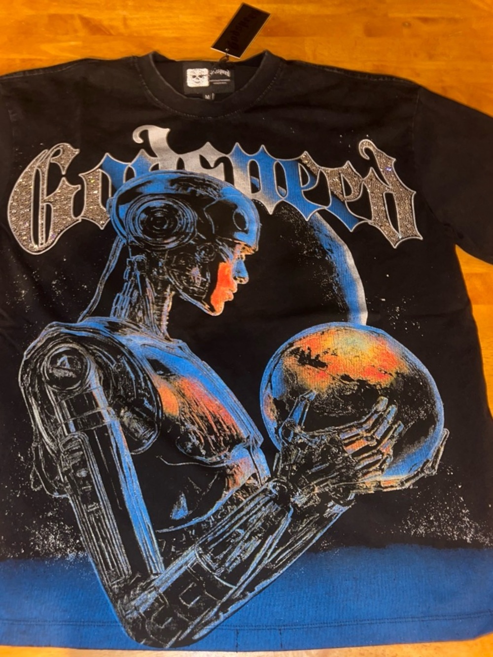 BRAND NEW Blue/black rhinestone Godspeed tee